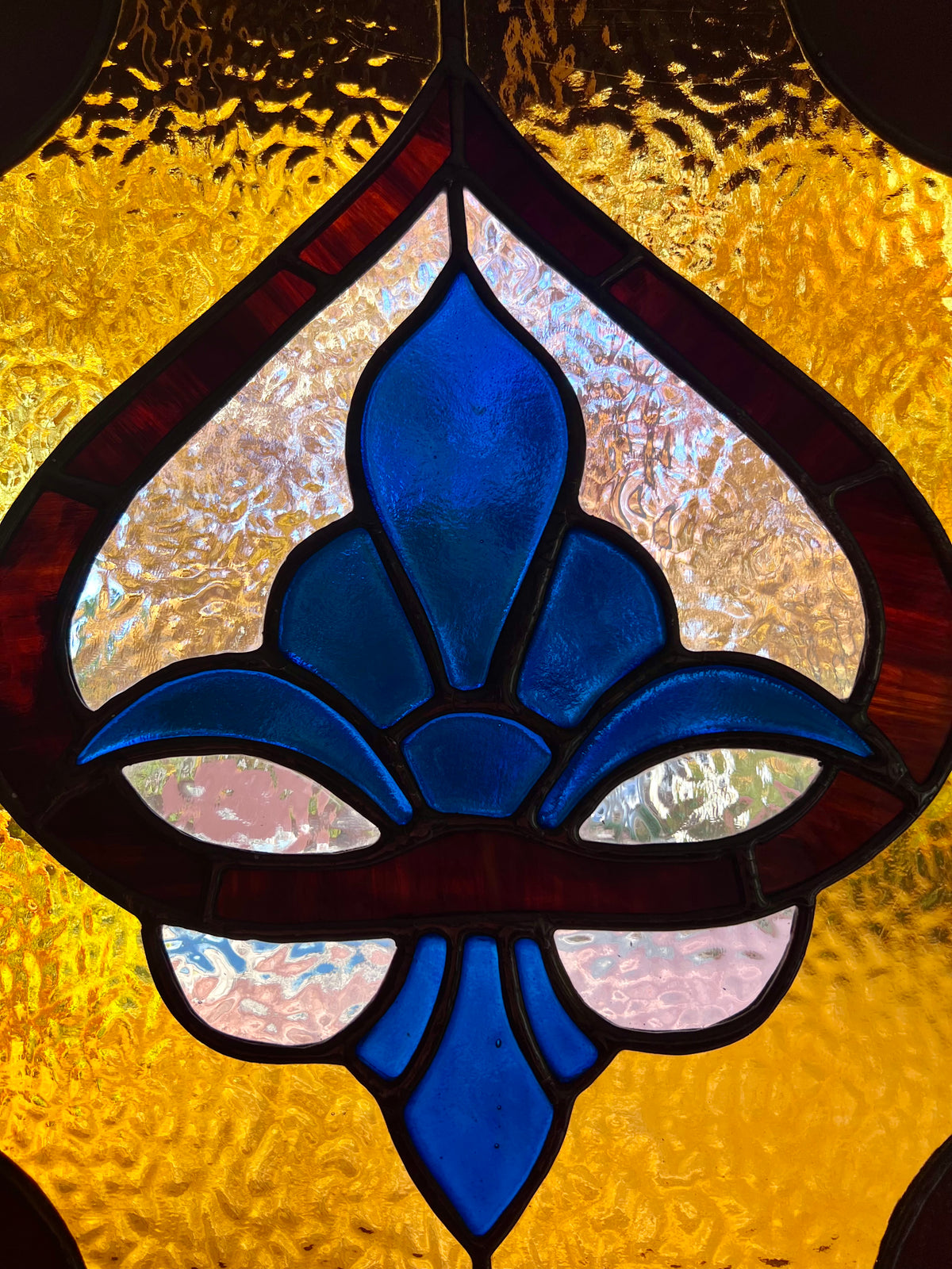 Fleur-de-lis Stained Glass Piece in Midnight Blue