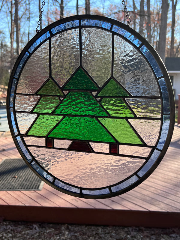 Three Pines Round Stained Glass by Kib, LLC