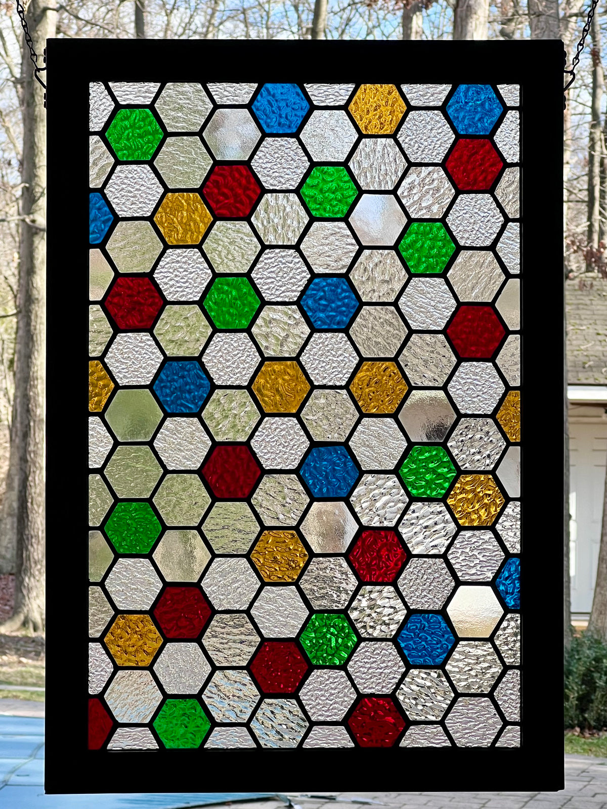 Colorful Honeycomb Stained Glass Panel