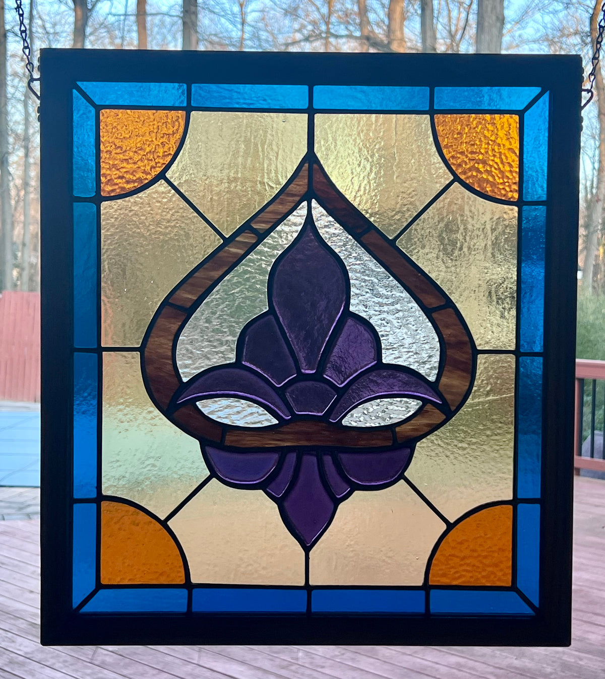 Amethyst Purple  Fleur-de-lis Stained Glass