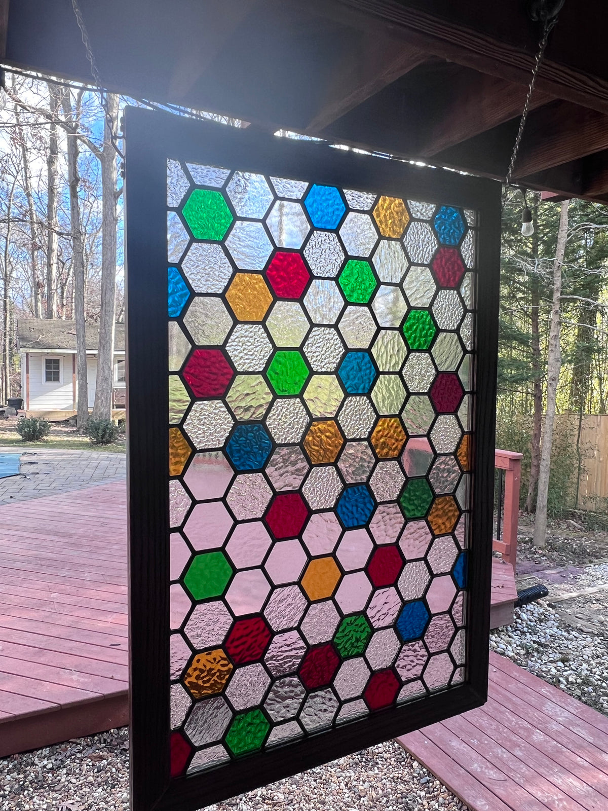 Colorful Honeycomb Stained Glass Panel