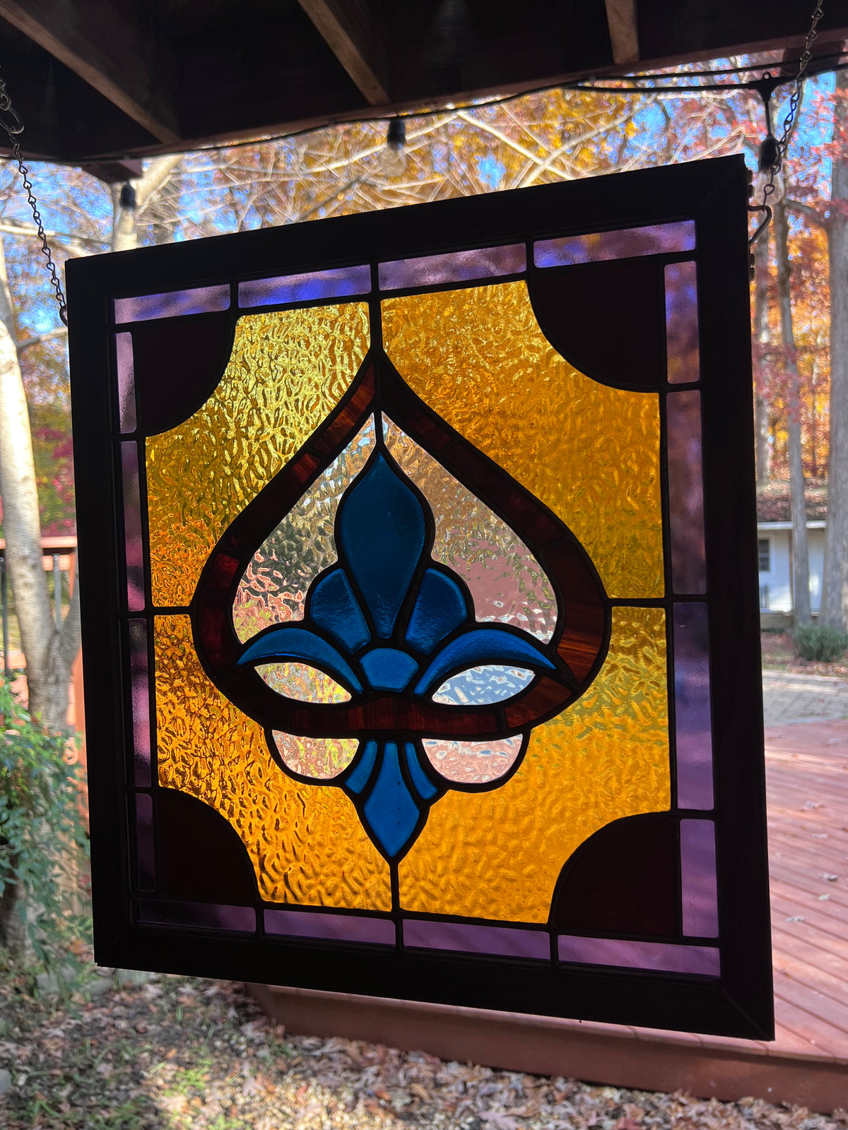 Fleur-de-lis Stained Glass Piece in Midnight Blue
