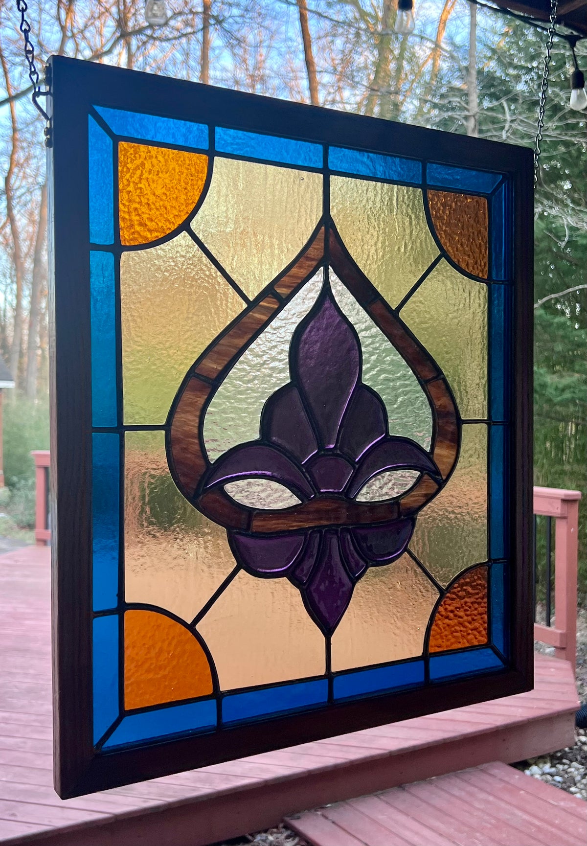 Amethyst Purple  Fleur-de-lis Stained Glass