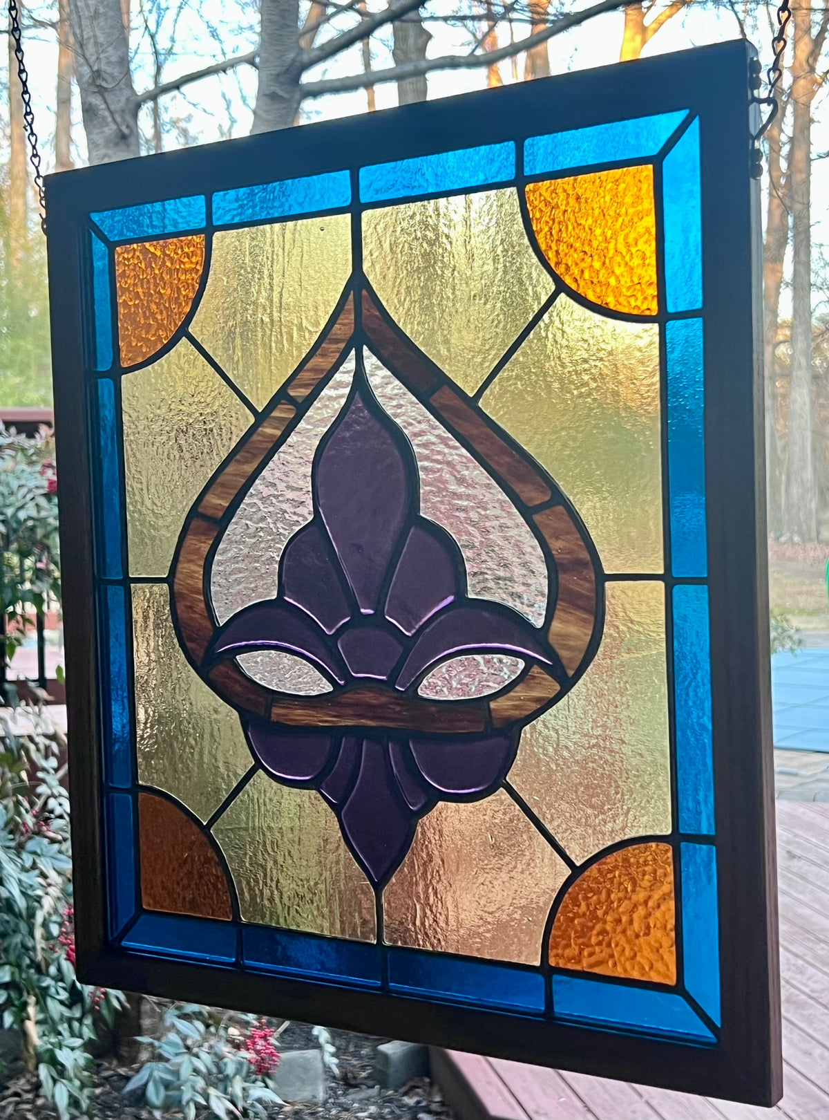 Amethyst Purple  Fleur-de-lis Stained Glass